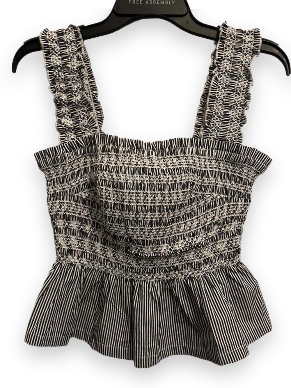 Deep Navy and White Smocked Peplum Tank Top